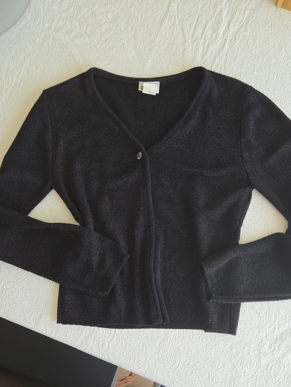 Coolwear Women's Black V-Neck Shimmer Cardigan Sweater